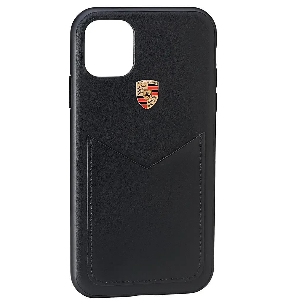 WAP0300090LLTH PORSCHE Кожаный чехол Porsche для iPhone 11, Crest Logo, Black Leather (фото 1)