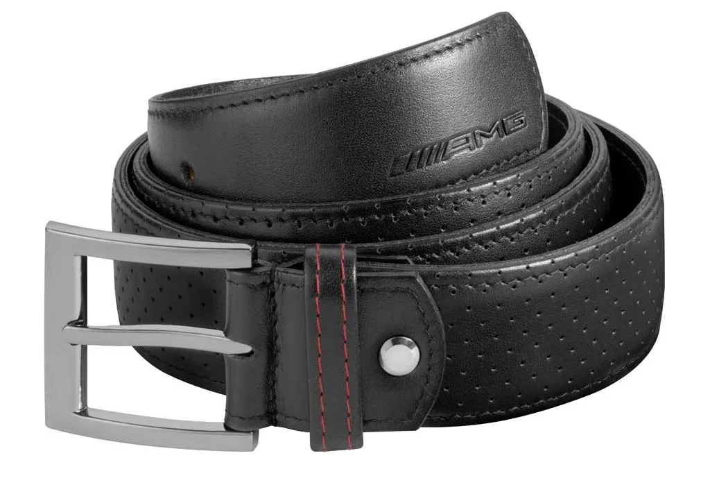 B66954551 MERCEDES Мужской кожаный ремень Mercedes-Benz Belt, AMG, Black, Leather/Stainless Steel (фото 1)