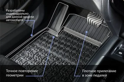 64109001 RIVAL Комплект автомобильных ковриков Nissan X-Trail 2015- , литая резина, низкий борт, крепеж для передних ковров (фото 10)