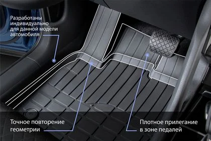 65805001 RIVAL Комплект автомобильных ковриков Volkswagen Tiguan 2011-2017, литая резина, низкий борт, 5 предметов, крепеж для передних ковров (фото 9)