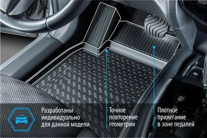 13801001 RIVAL Комплект автомобильных ковриков Mazda 3 2013- HB, SD, полиуретан, низкий борт, 5 предметов, крепеж для передних ковров (фото 9)