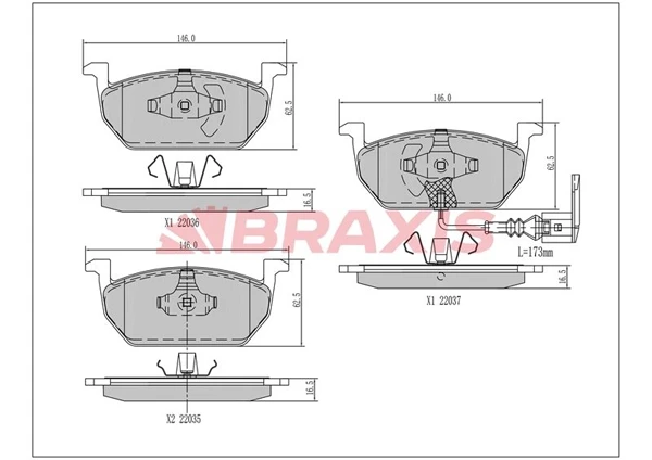 AA0458 BRAXIS Комплект тормозных колодок, дисковый тормоз (фото 2)