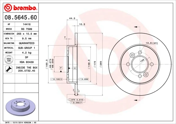 08.5645.60 BREMBO Тормозной диск (фото 5)