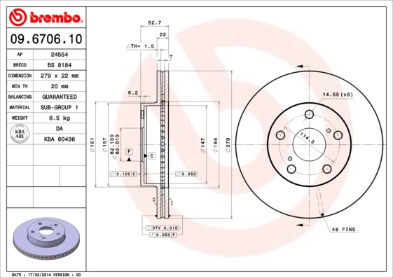 09.6706.10 BREMBO Тормозной диск (фото 5)