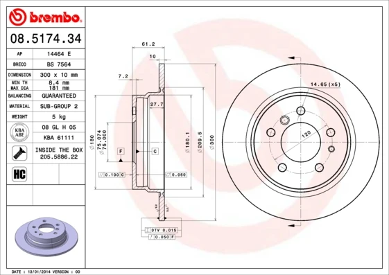 08.5174.34 BREMBO Тормозной диск (фото 5)