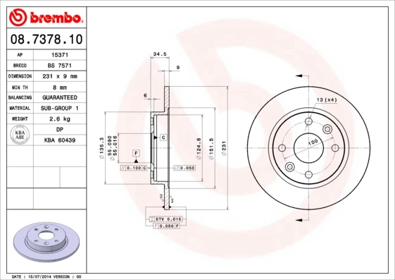 08.7378.10 BREMBO Тормозной диск (фото 5)