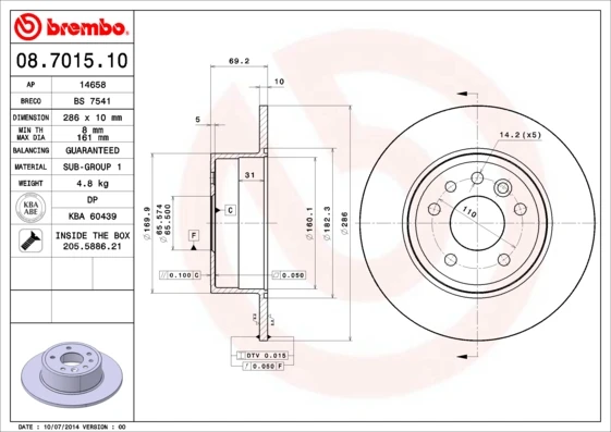 08.7015.10 BREMBO Тормозной диск (фото 5)