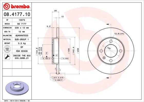 08.4177.10 BREMBO Тормозной диск (фото 5)