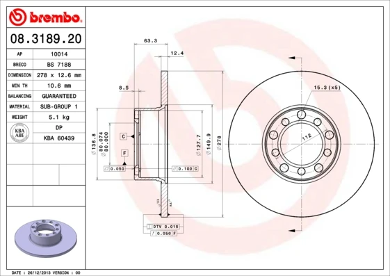 08.3189.20 BREMBO Тормозной диск (фото 5)