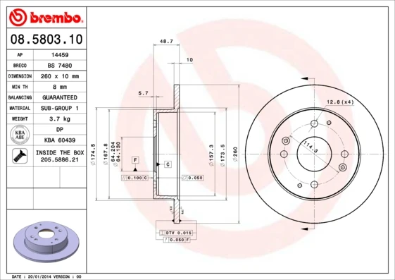 08.5803.10 BREMBO Тормозной диск (фото 5)