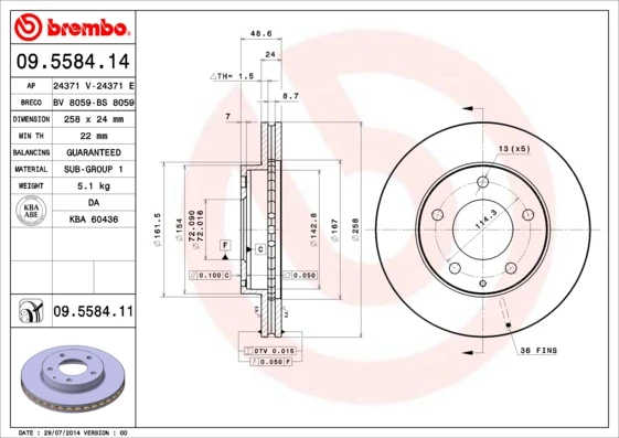 09.5584.14 BREMBO Тормозной диск (фото 5)