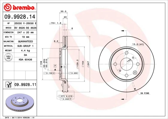 09.9928.14 BREMBO Тормозной диск (фото 5)