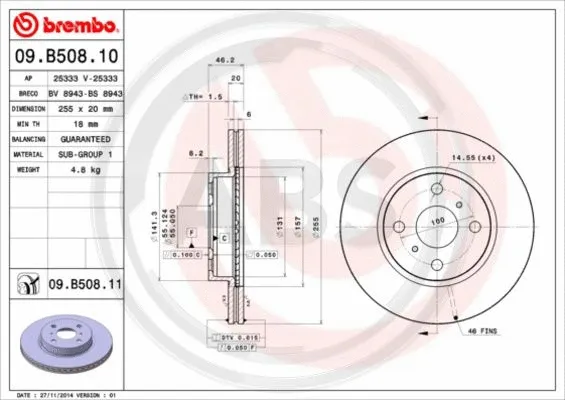09.B508.10 A.B.S. Тормозной диск (фото 1)