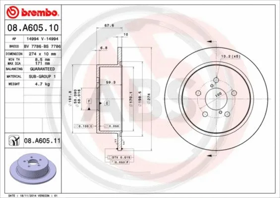 08.A605.10 A.B.S. Тормозной диск (фото 1)