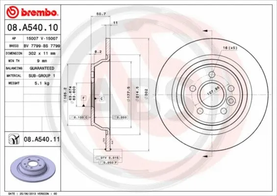 08.A540.10 A.B.S. Тормозной диск (фото 1)