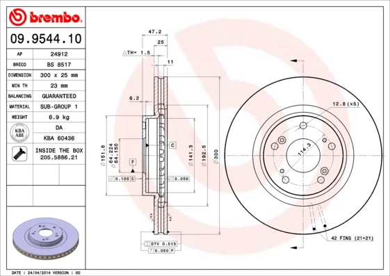 09.9544.10 BREMBO Тормозной диск (фото 5)