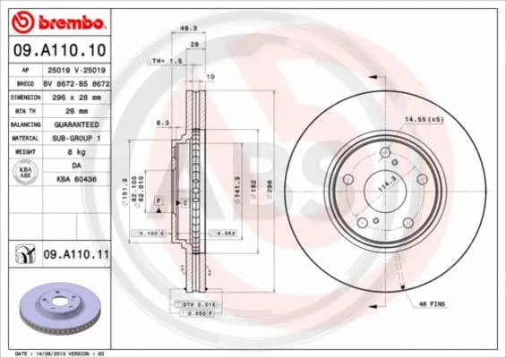 09.A110.10 A.B.S. Тормозной диск (фото 1)