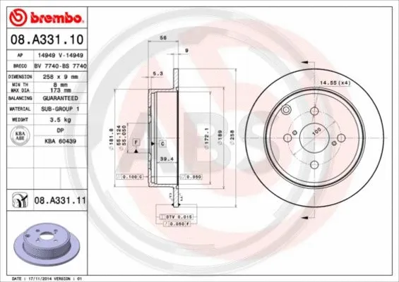 08.A331.10 A.B.S. Тормозной диск (фото 1)