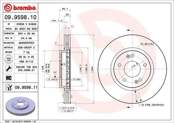 09.9598.10 BREMBO Тормозной диск (фото 5)