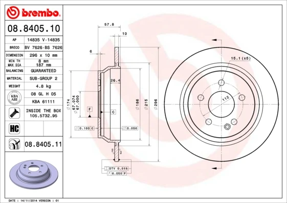 08.8405.10 BREMBO Тормозной диск (фото 5)