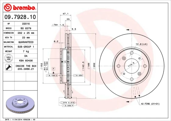 09.7928.10 BREMBO Тормозной диск (фото 5)