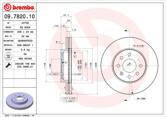 09.7820.10 BREMBO Тормозной диск (фото 5)