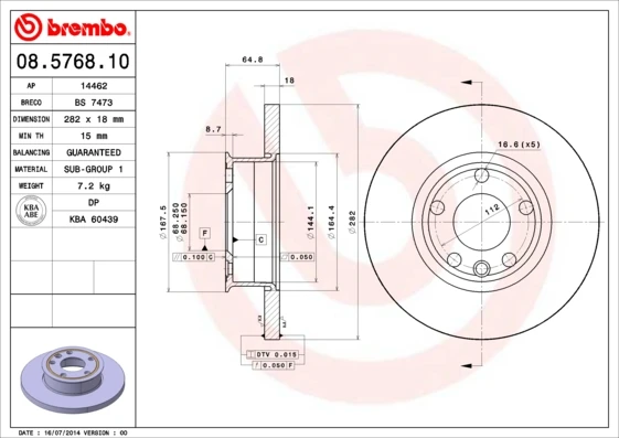 08.5768.10 BREMBO Тормозной диск (фото 5)