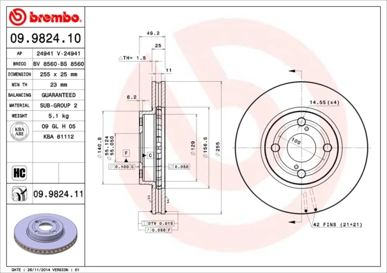 09.9824.10 BREMBO Тормозной диск (фото 5)