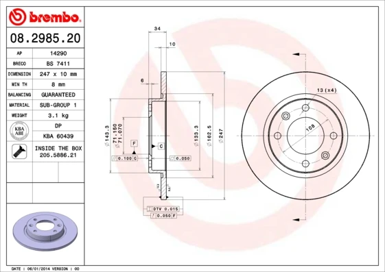 08.2985.20 BREMBO Тормозной диск (фото 5)