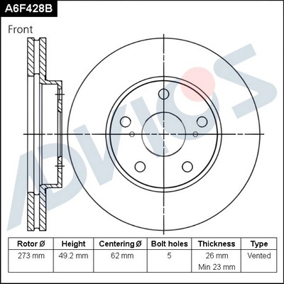 A6F428B ADVICS Тормозной диск (фото 1)