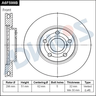 A6F599B ADVICS Тормозной диск (фото 1)