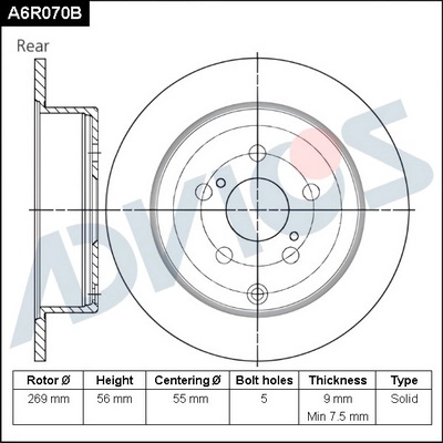 A6R070B ADVICS Тормозной диск (фото 1)