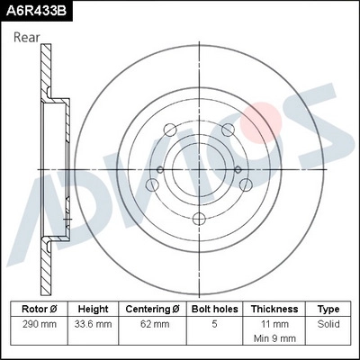 A6R433B ADVICS Тормозной диск (фото 1)
