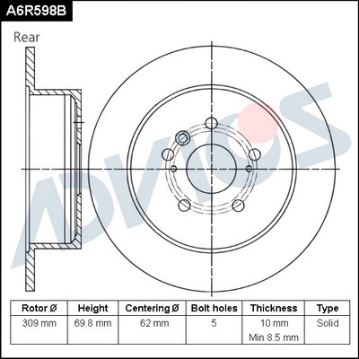 A6R598B ADVICS Тормозной диск (фото 1)