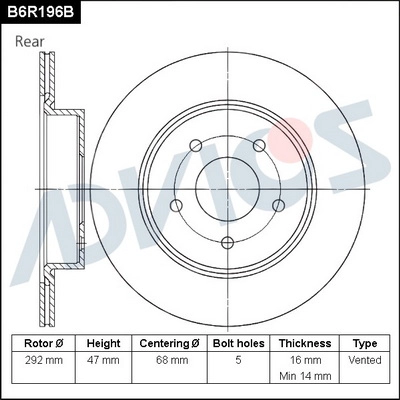 B6R196B ADVICS Тормозной диск (фото 1)