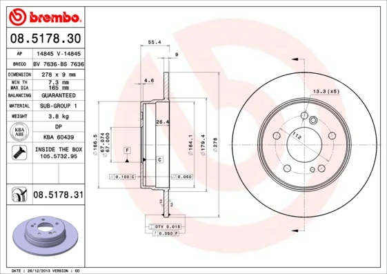 08.5178.30 BREMBO Тормозной диск (фото 5)