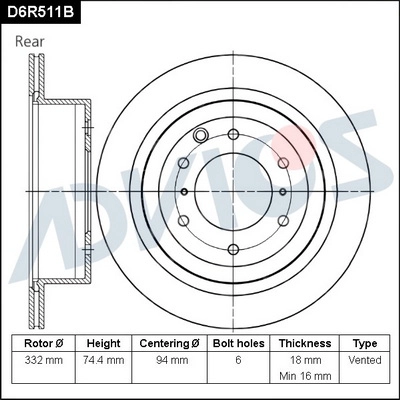 D6R511B ADVICS Тормозной диск (фото 1)