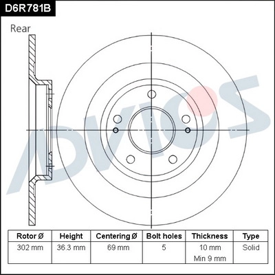 D6R781B ADVICS Тормозной диск (фото 1)