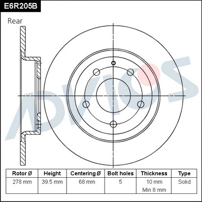 E6R205B ADVICS Тормозной диск (фото 1)