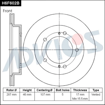H6F602B ADVICS Тормозной диск (фото 1)