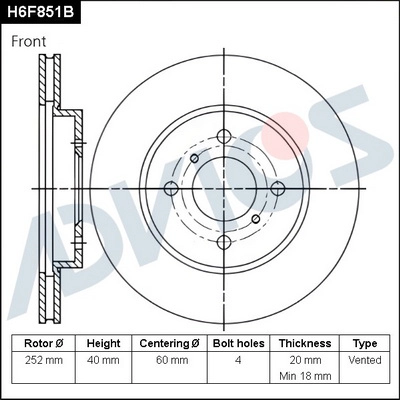 H6F851B ADVICS Тормозной диск (фото 1)