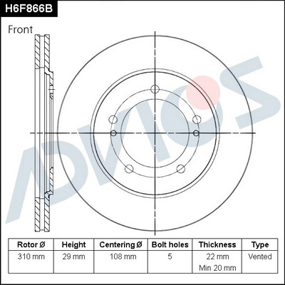 H6F866B ADVICS Тормозной диск (фото 1)