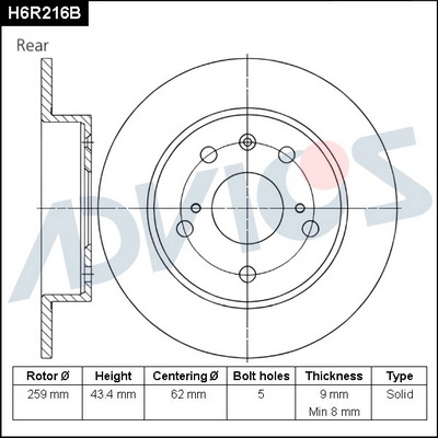 H6R216B ADVICS Тормозной диск (фото 1)