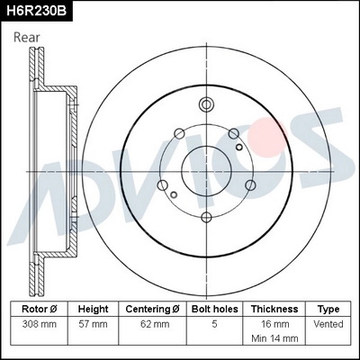 H6R230B ADVICS Тормозной диск (фото 1)