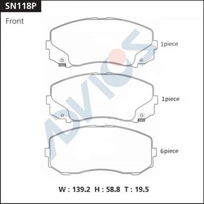 SN118P ADVICS Комплект тормозных колодок, дисковый тормоз (фото 2)