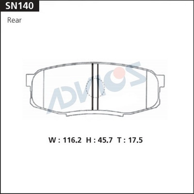 SN140 ADVICS Комплект тормозных колодок, дисковый тормоз (фото 1)