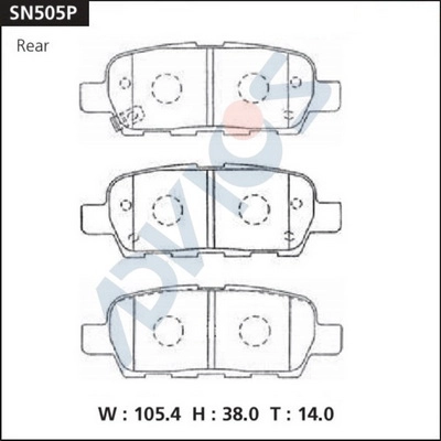 SN505P ADVICS Комплект тормозных колодок, дисковый тормоз (фото 2)
