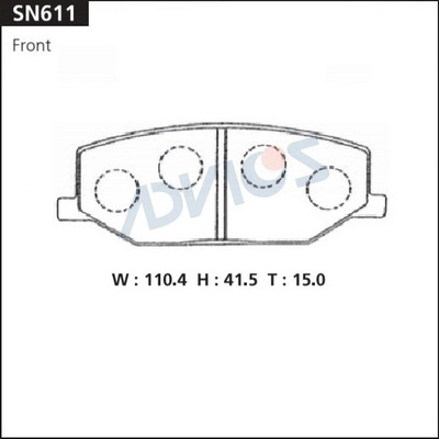 SN611 ADVICS Комплект тормозных колодок, дисковый тормоз (фото 2)
