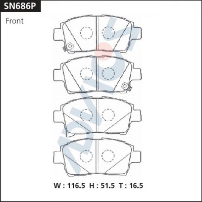 SN686P ADVICS Комплект тормозных колодок, дисковый тормоз (фото 2)