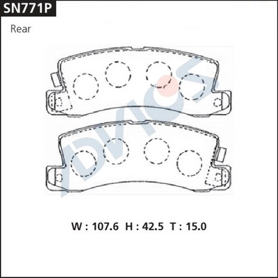 SN771P ADVICS Комплект тормозных колодок, дисковый тормоз (фото 2)